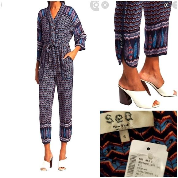 SEA NY FLORA KIMONO JUMPSUIT Sz 6 - Picture 1 of 8